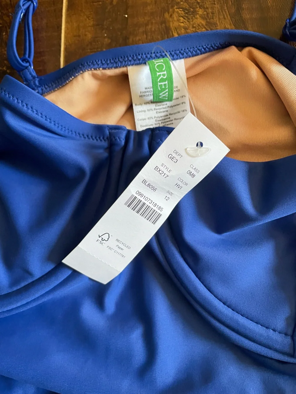 J Crew Royal Blue Heritage balconette underwire one-piece swimsuit size 12 NWT